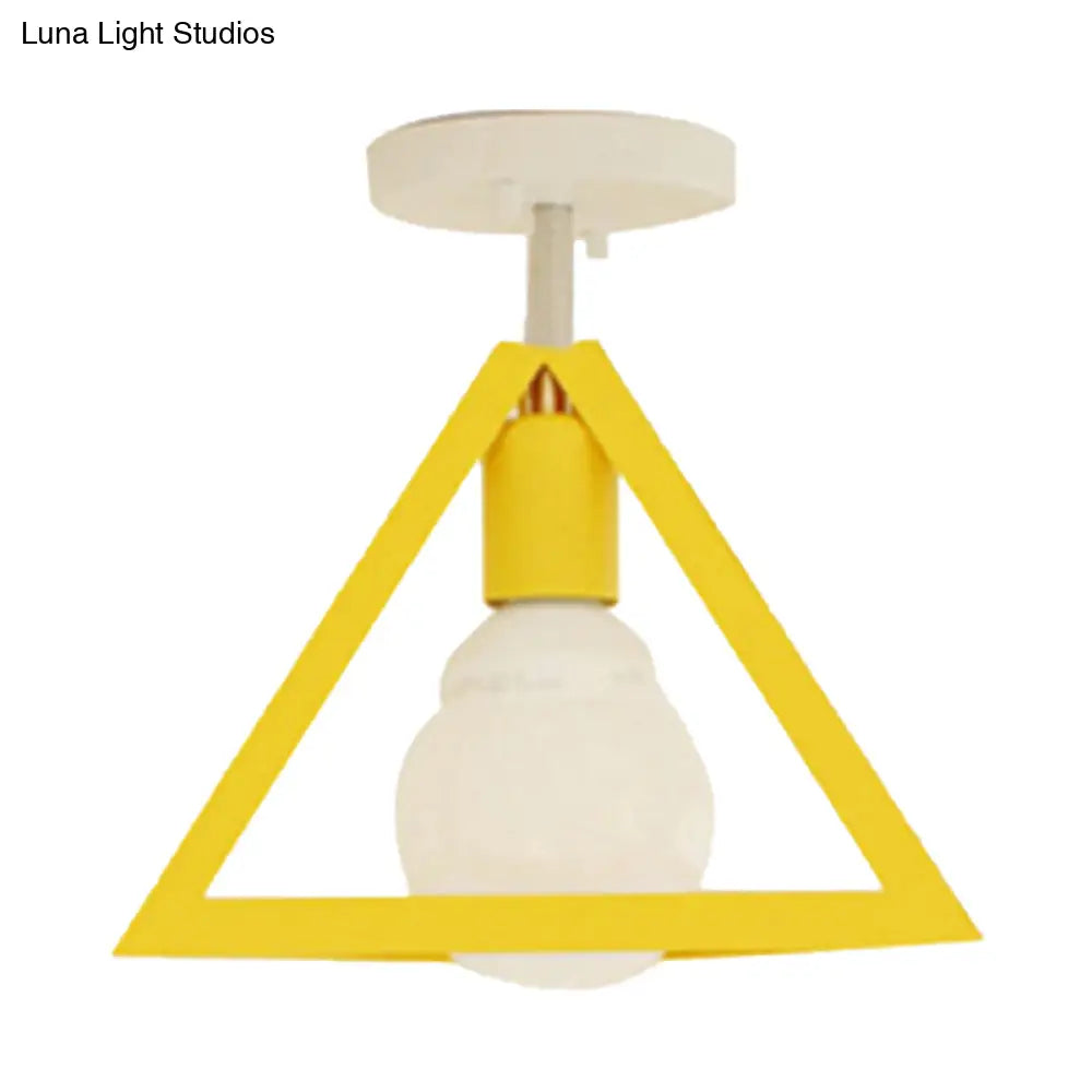 DecorBites™ DecorBites™ Retro Industrial Wire Cage Ceiling Light with Triangle Shade - 1 Head Metal Lamp in Black/Grey/White