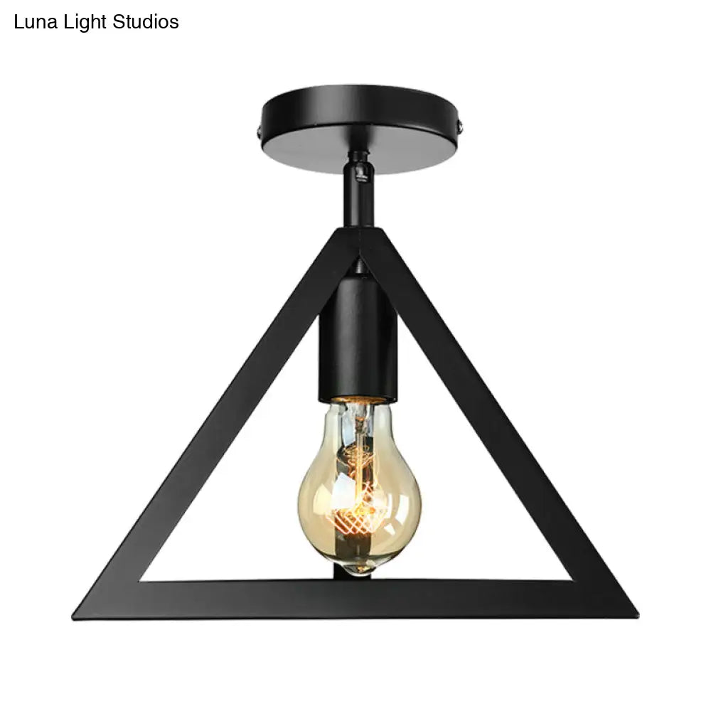 DecorBites™ DecorBites™ Retro Industrial Wire Cage Ceiling Light with Triangle Shade - 1 Head Metal Lamp in Black/Grey/White