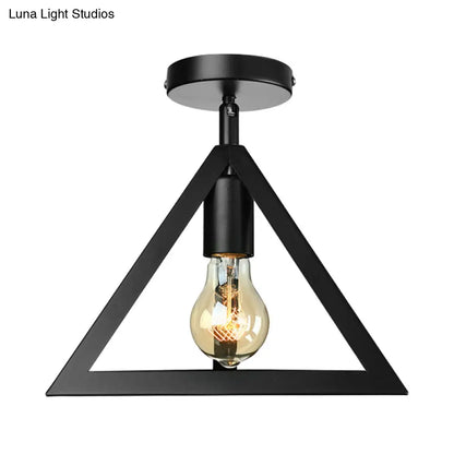 DecorBites™ DecorBites™ Retro Industrial Wire Cage Ceiling Light with Triangle Shade - 1 Head Metal Lamp in Black/Grey/White