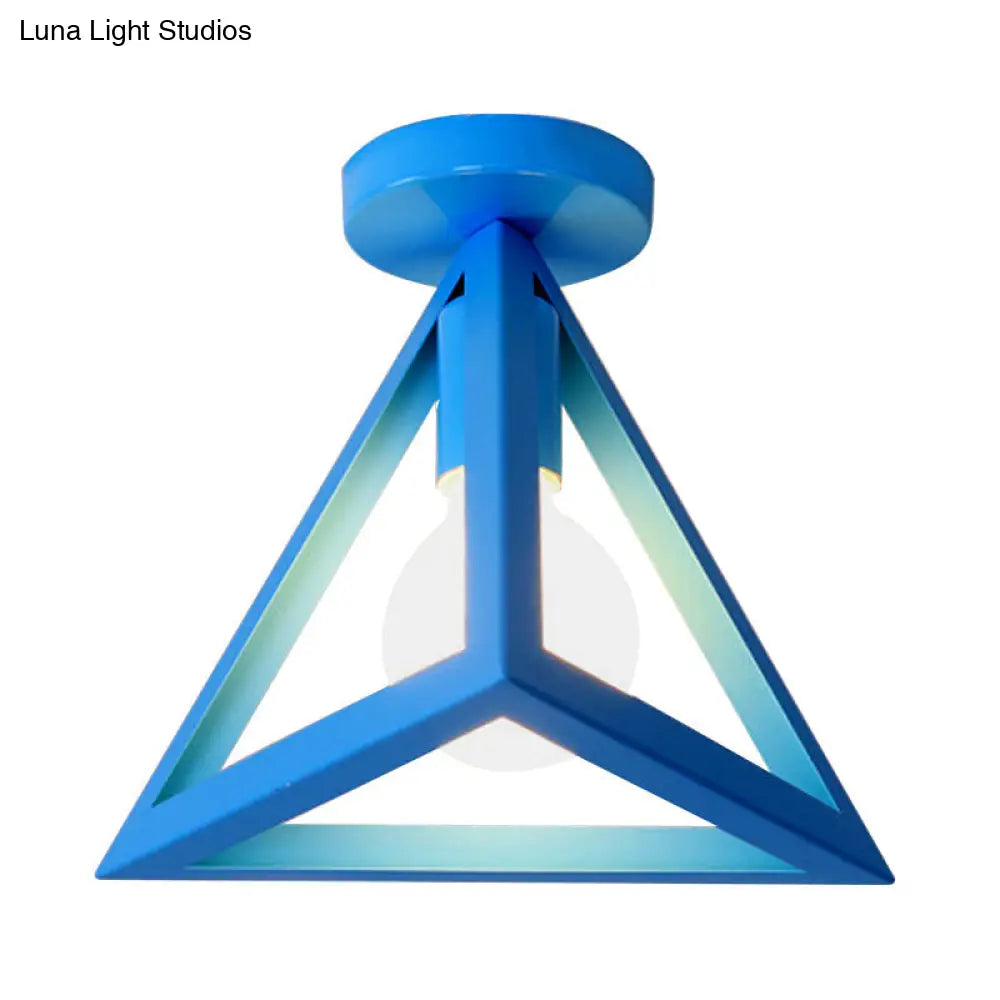 DecorBites™ DecorBites™ Retro Industrial Wire Cage Ceiling Light with Triangle Shade - 1 Head Metal Lamp in Black/Grey/White