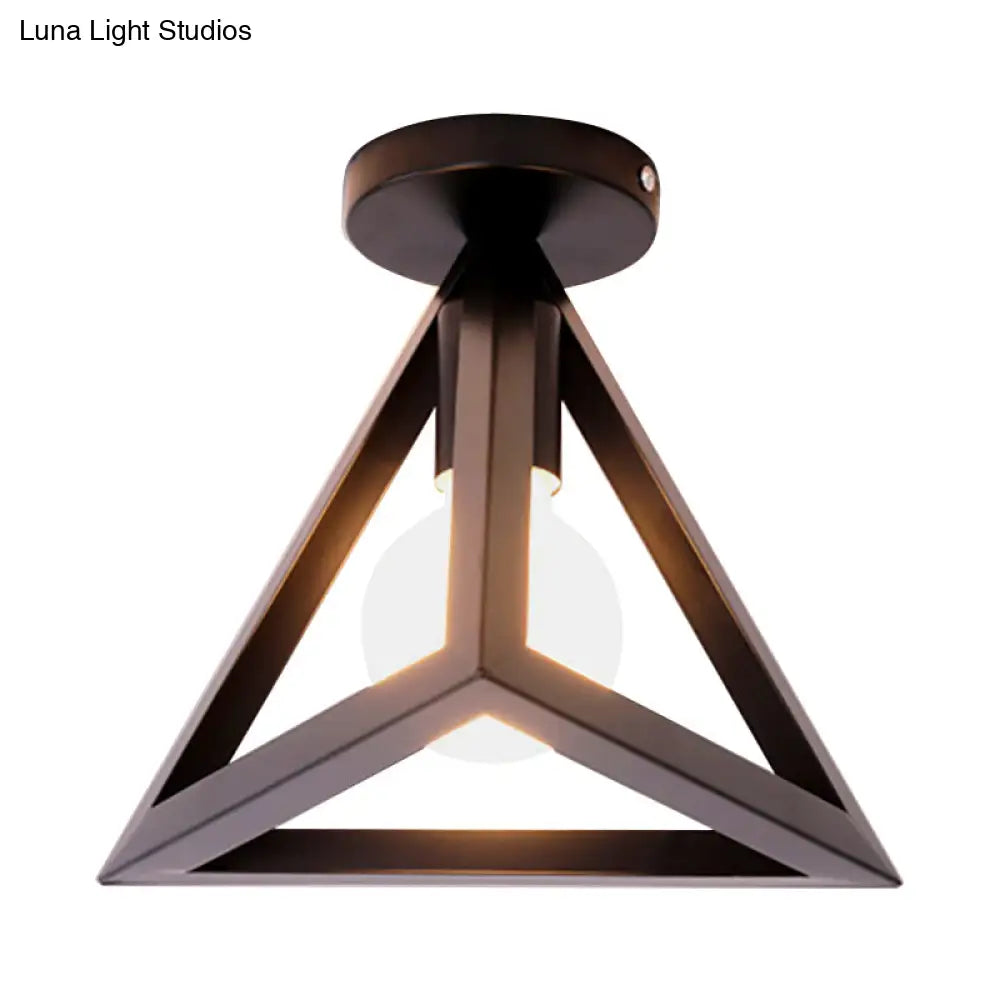 DecorBites™ DecorBites™ Retro Industrial Wire Cage Ceiling Light with Triangle Shade - 1 Head Metal Lamp in Black/Grey/White