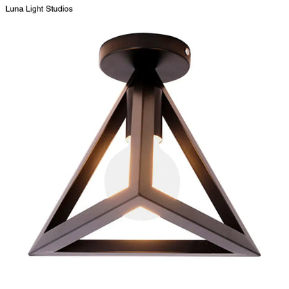 DecorBites™ DecorBites™ Retro Industrial Wire Cage Ceiling Light with Triangle Shade - 1 Head Metal Lamp in Black/Grey/White