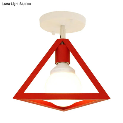 DecorBites™ DecorBites™ Retro Industrial Wire Cage Ceiling Light with Triangle Shade - 1 Head Metal Lamp in Black/Grey/White