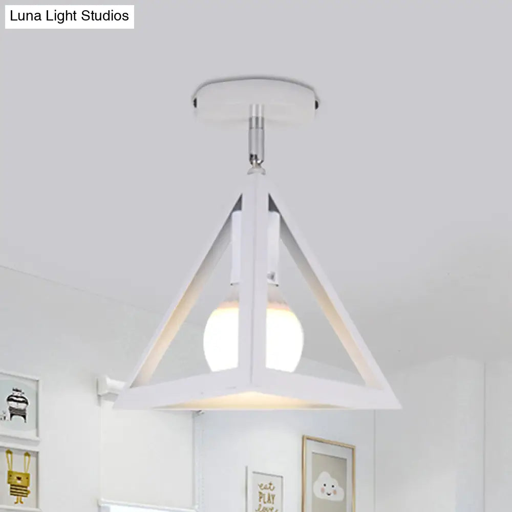 DecorBites™ DecorBites™ Retro Industrial Wire Cage Ceiling Light with Triangle Shade - 1 Head Metal Lamp in Black/Grey/White