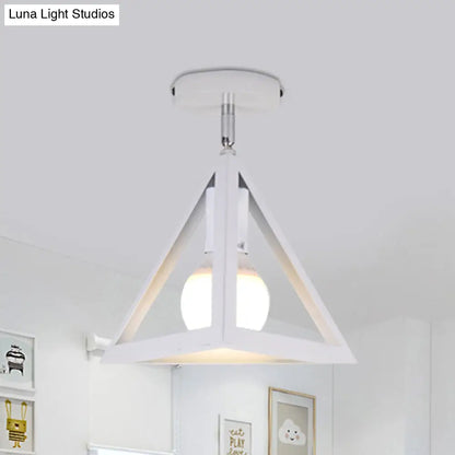 DecorBites™ DecorBites™ Retro Industrial Wire Cage Ceiling Light with Triangle Shade - 1 Head Metal Lamp in Black/Grey/White