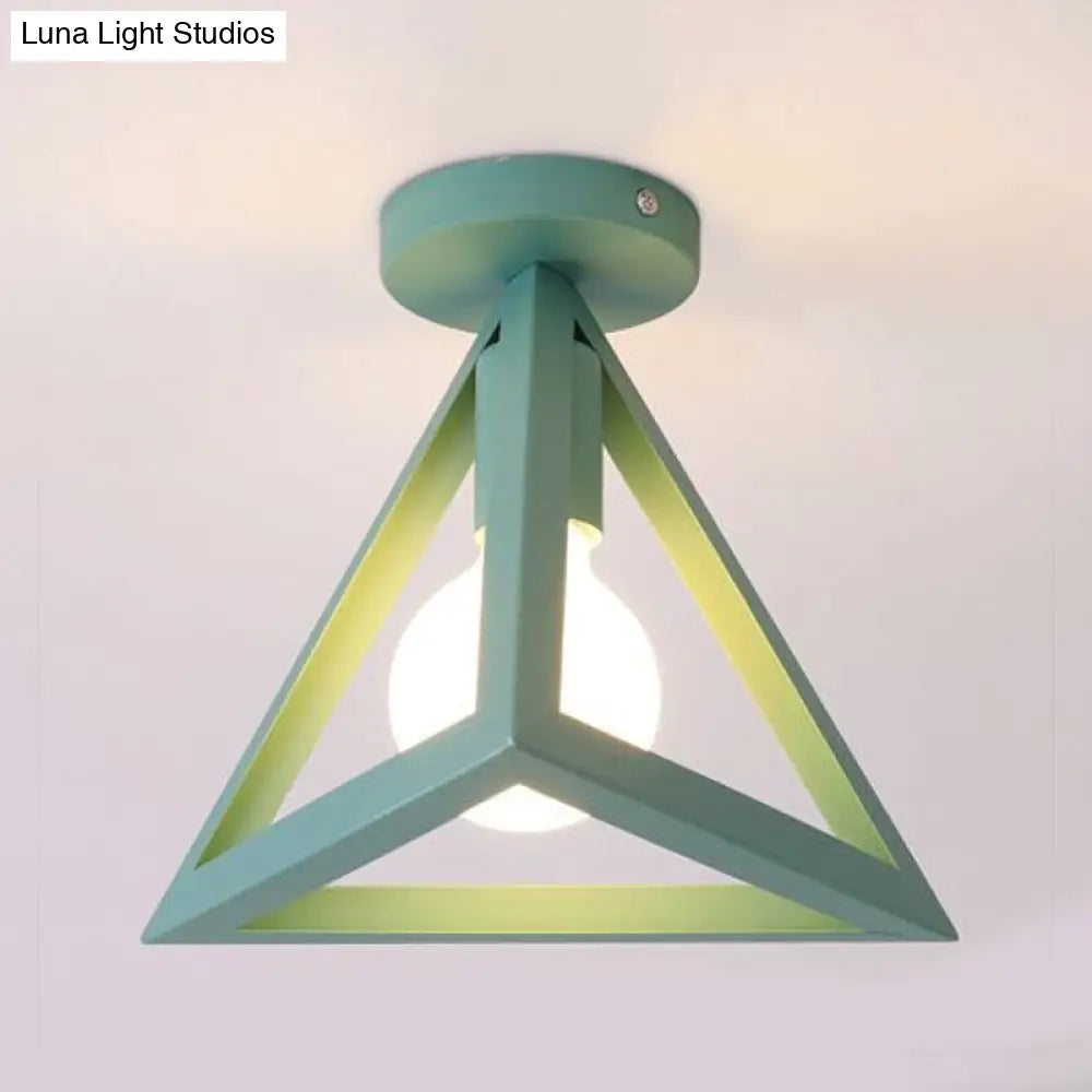 DecorBites™ DecorBites™ Retro Industrial Wire Cage Ceiling Light with Triangle Shade - 1 Head Metal Lamp in Black/Grey/White