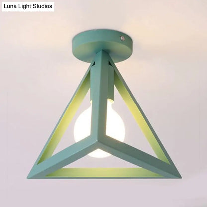 DecorBites™ DecorBites™ Retro Industrial Wire Cage Ceiling Light with Triangle Shade - 1 Head Metal Lamp in Black/Grey/White