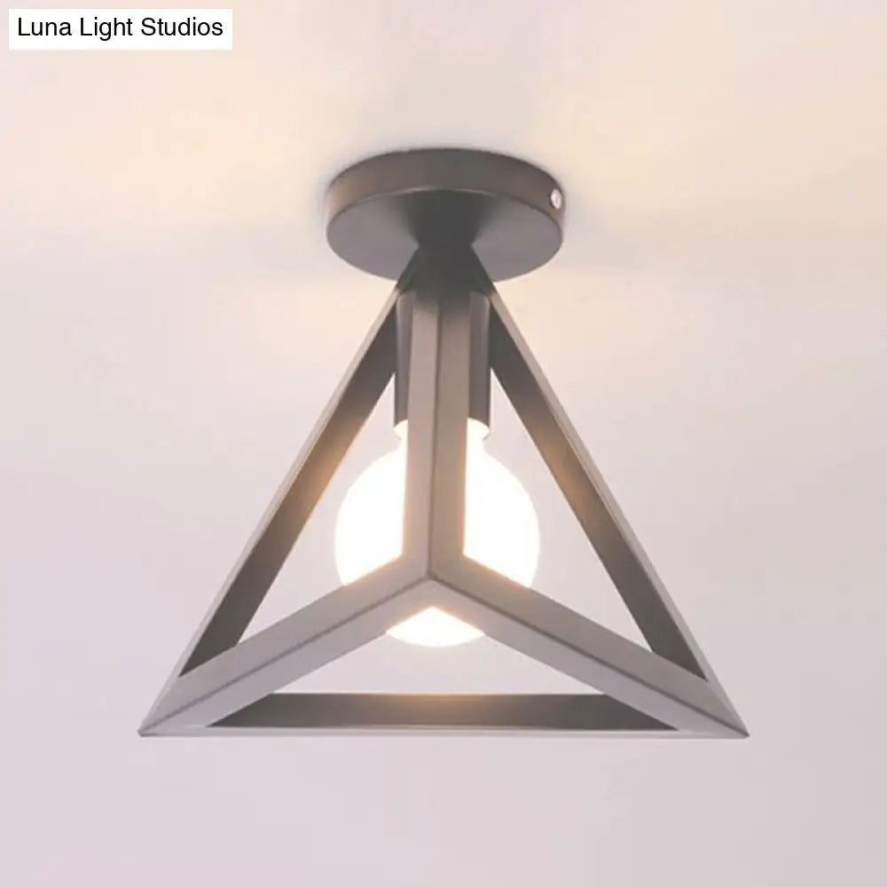 DecorBites™ DecorBites™ Retro Industrial Wire Cage Ceiling Light with Triangle Shade - 1 Head Metal Lamp in Black/Grey/White