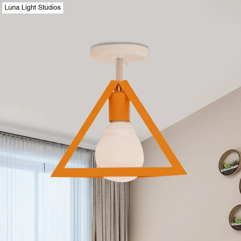 DecorBites™ DecorBites™ Retro Industrial Wire Cage Ceiling Light with Triangle Shade - 1 Head Metal Lamp in Black/Grey/White