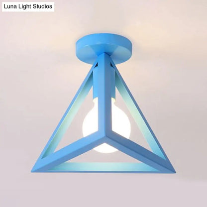 DecorBites™ DecorBites™ Retro Industrial Wire Cage Ceiling Light with Triangle Shade - 1 Head Metal Lamp in Black/Grey/White