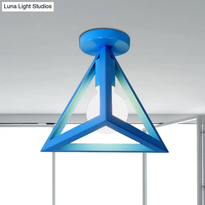 DecorBites™ DecorBites™ Retro Industrial Wire Cage Ceiling Light with Triangle Shade - 1 Head Metal Lamp in Black/Grey/White