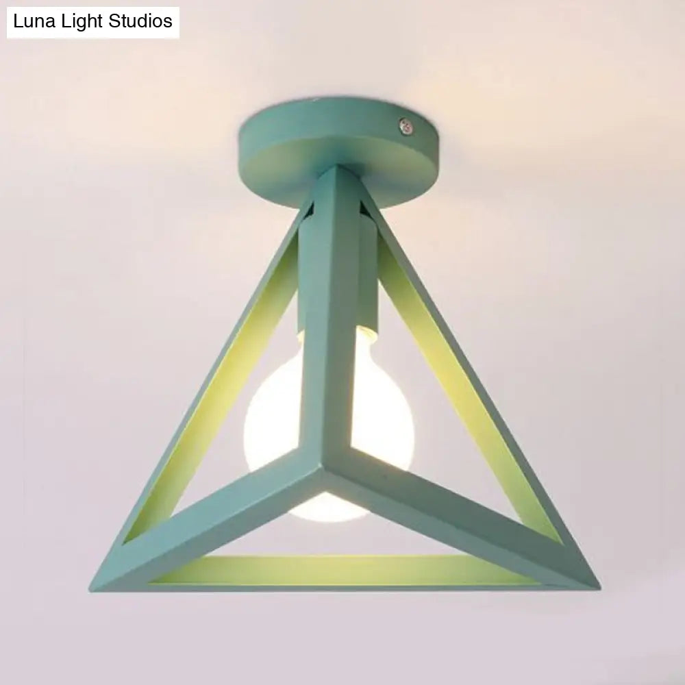 DecorBites™ DecorBites™ Retro Industrial Wire Cage Ceiling Light with Triangle Shade - 1 Head Metal Lamp in Black/Grey/White