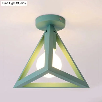 DecorBites™ DecorBites™ Retro Industrial Wire Cage Ceiling Light with Triangle Shade - 1 Head Metal Lamp in Black/Grey/White