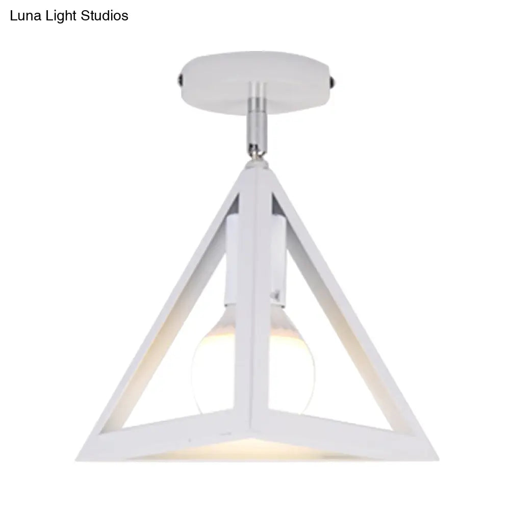 DecorBites™ DecorBites™ Retro Industrial Wire Cage Ceiling Light with Triangle Shade - 1 Head Metal Lamp in Black/Grey/White