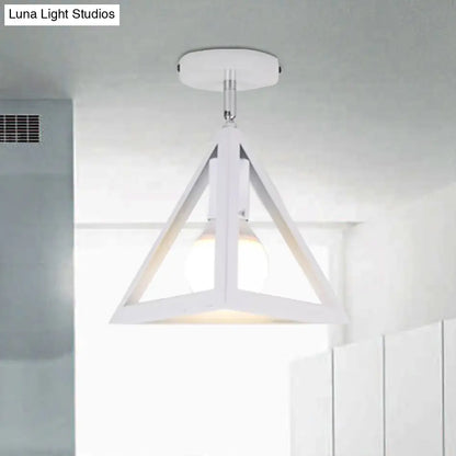 DecorBites™ DecorBites™ Retro Industrial Wire Cage Ceiling Light with Triangle Shade - 1 Head Metal Lamp in Black/Grey/White