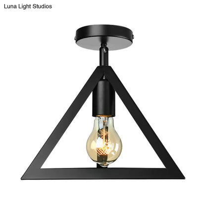 DecorBites™ DecorBites™ Retro Industrial Wire Cage Ceiling Light with Triangle Shade - 1 Head Metal Lamp in Black/Grey/White