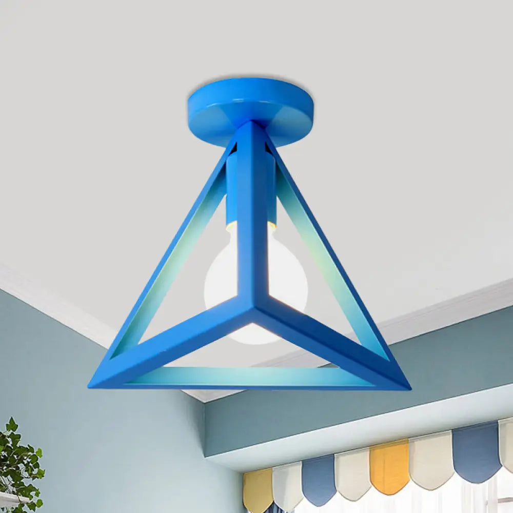 DecorBites™ DecorBites™ Retro Industrial Wire Cage Ceiling Light with Triangle Shade - 1 Head Metal Lamp in Black/Grey/White