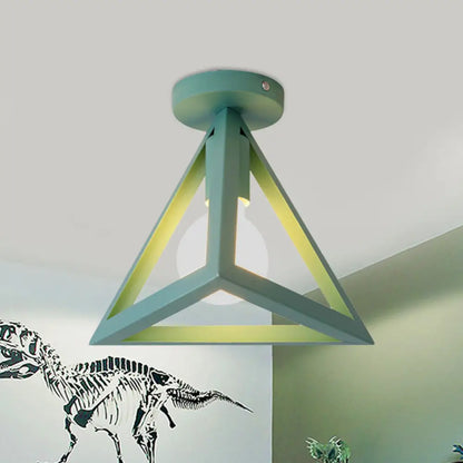 DecorBites™ DecorBites™ Retro Industrial Wire Cage Ceiling Light with Triangle Shade - 1 Head Metal Lamp in Black/Grey/White