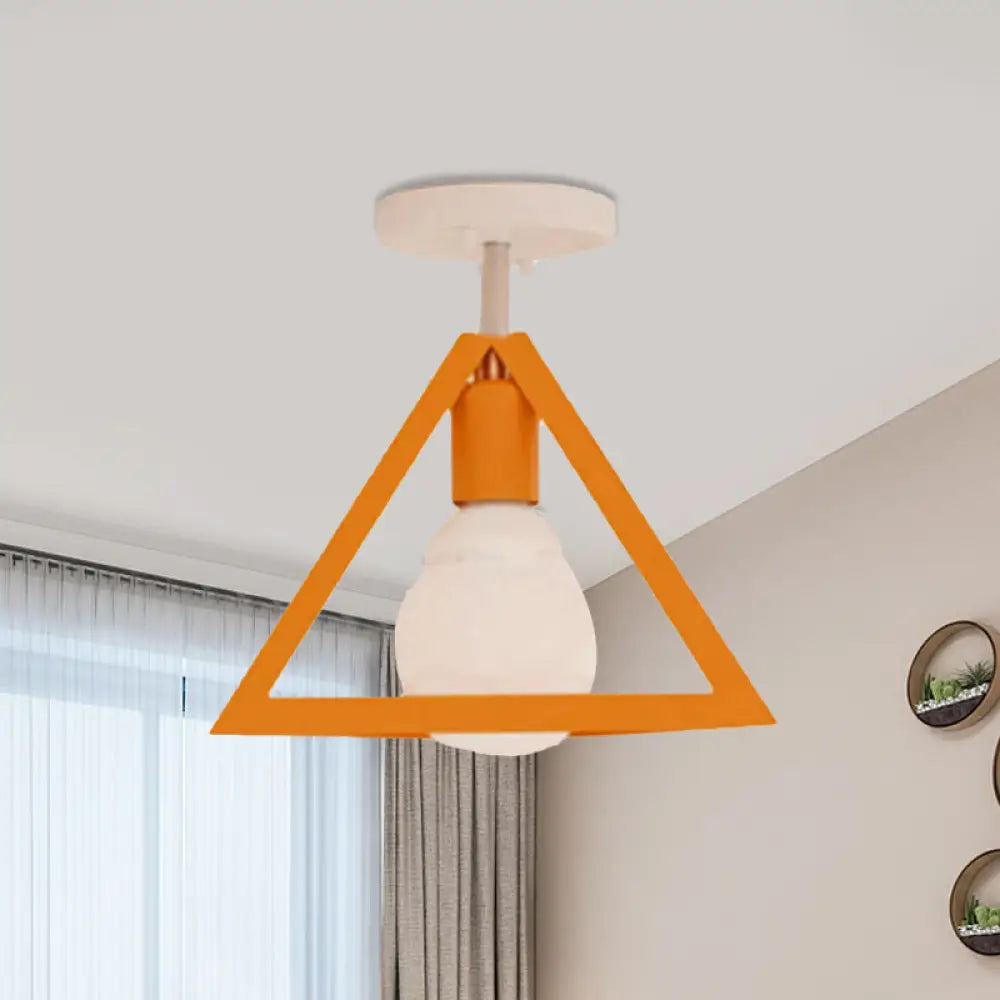 DecorBites™ DecorBites™ Retro Industrial Wire Cage Ceiling Light with Triangle Shade - 1 Head Metal Lamp in Black/Grey/White