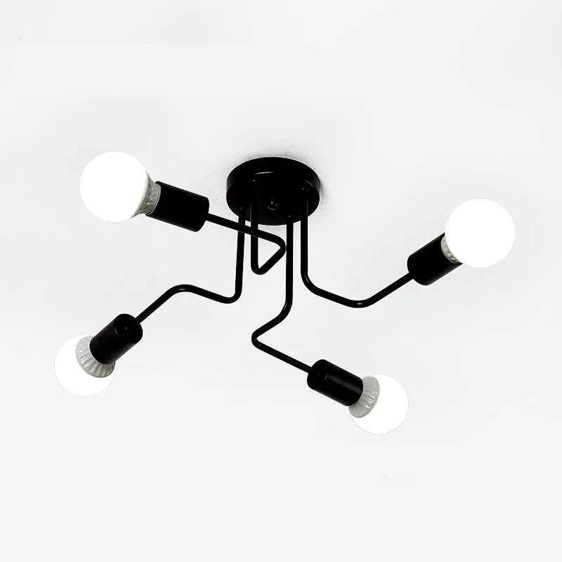 Retro Industrial Wrought Iron Ceiling Light - Black 4 Heads