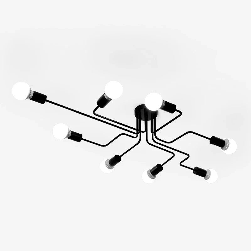 Retro Industrial Wrought Iron Ceiling Light - Black 8 Heads