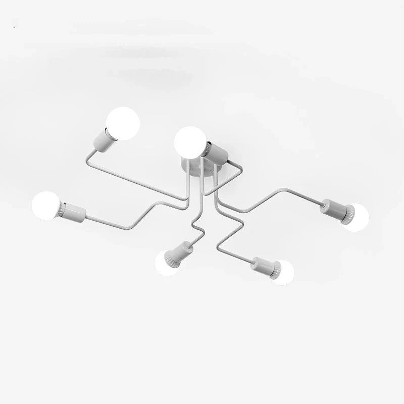 Retro Industrial Wrought Iron Ceiling Light - White 6 Heads