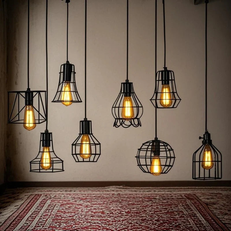 Retro Iron Art Pendant Light - Vintage Industrial Style