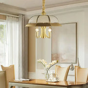 Gold-toned decorbites iron bronze pendant light with glass dome and three candle-style bulbs for living room decor