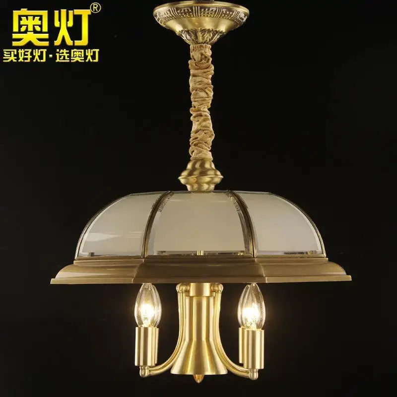 Gold-toned brass decorbites iron bronze pendant light with twisted rope stem and glass dome for living room chandelier