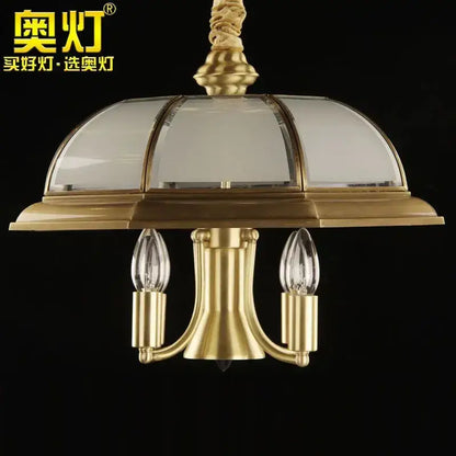 Gold-toned brass retro iron bronze pendant light with domed glass shade and two exposed filament bulbs for living room decorbites iron bronze pendant