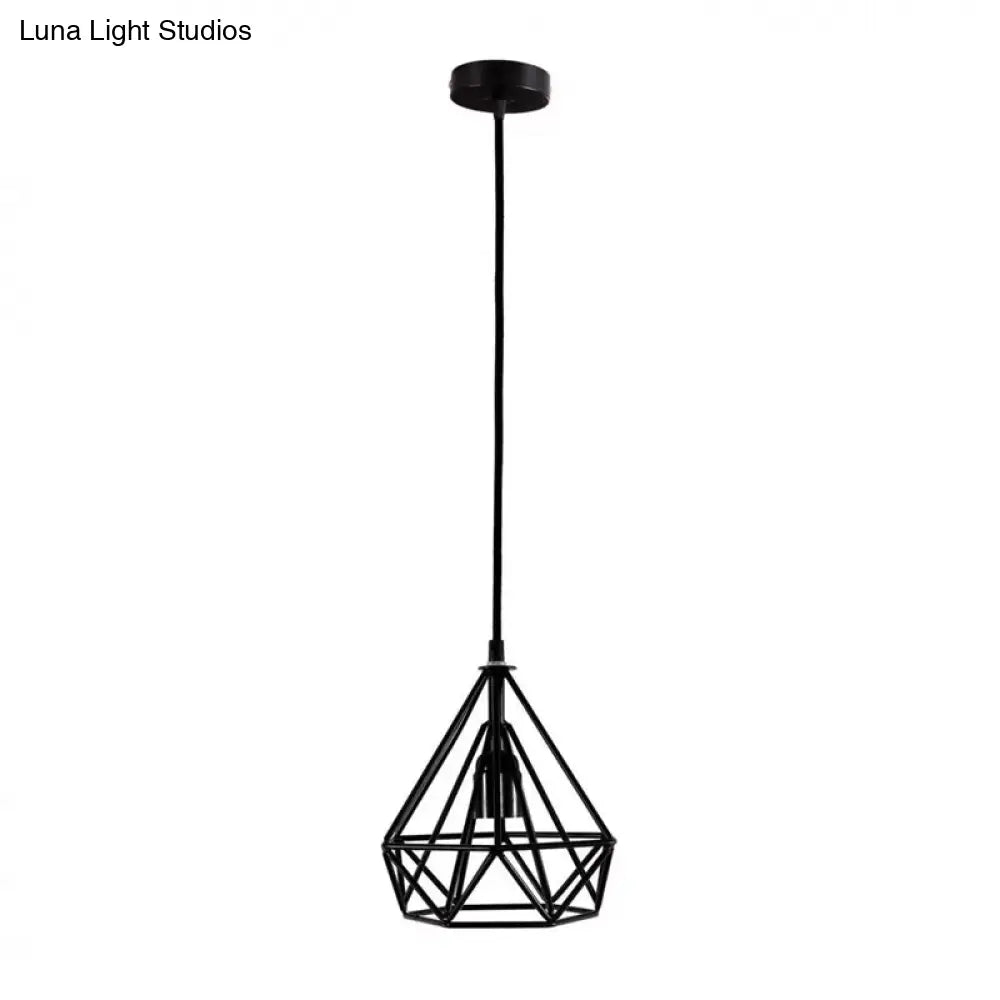 Retro Iron Diamond Pendant - 1 Head Black Ceiling Lamp for Restaurants