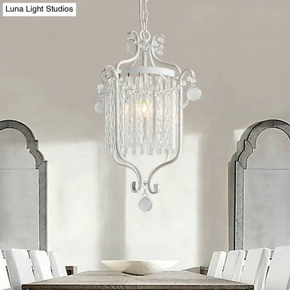 Retro Iron Pendant Light with Crystal Rod Drape - Scroll Frame Corridor Lamp (Black/White)