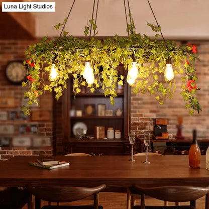 Retro Iron Wagon Wheel Chandelier - Black 1/3/6 Light Hanging Pendant with Decorative Plant