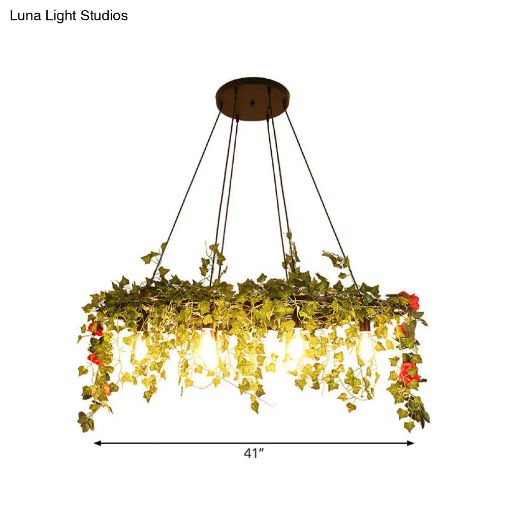 Retro Iron Wagon Wheel Chandelier - Black 1/3/6 Light Hanging Pendant with Decorative Plant