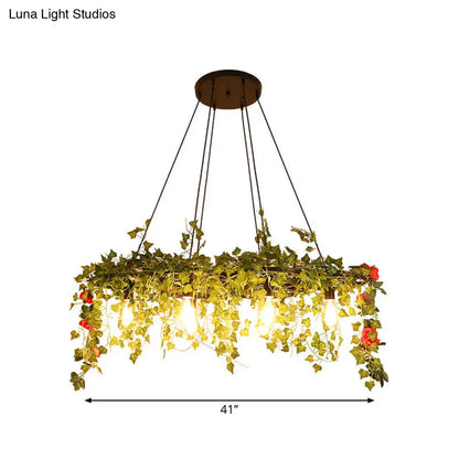 Retro Iron Wagon Wheel Chandelier - Black 1/3/6 Light Hanging Pendant with Decorative Plant