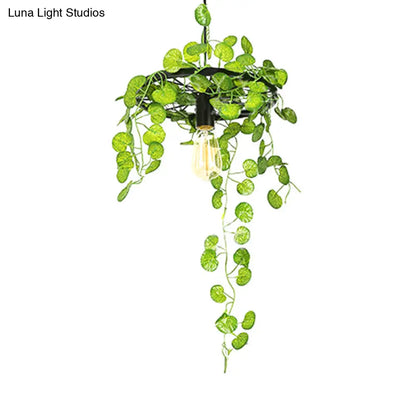 Retro Iron Wagon Wheel Chandelier - Black 1/3/6 Light Hanging Pendant with Decorative Plant