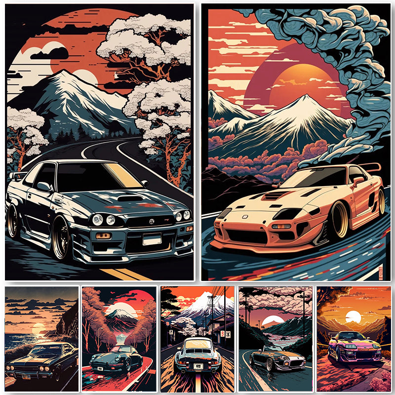 Retro Japanese GTR Luxury Car Canvas Wall Art - Posters
