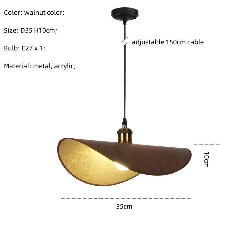 Walnut-colored retro leaf decorbites hat pendant light with curved metal and acrylic design for dining room decor