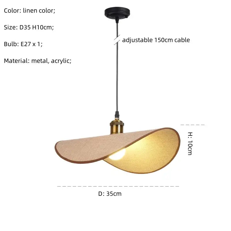 Linen-colored decorbites hat pendant light with metal acrylic shade and adjustable 150cm cable for dining room decor