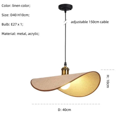 Linen-colored modern decorbites hat pendant light with curved acrylic shade and metal hardware for dining room decor