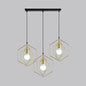 Retro Loft 3-Light Gold Hanging Pendant Light with Hexagon Metal Frame