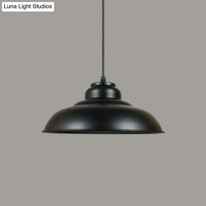 Retro Loft Dome Pendant Light with 1 Bulb - Black Iron Ceiling Hanging Lamp for Kitchen