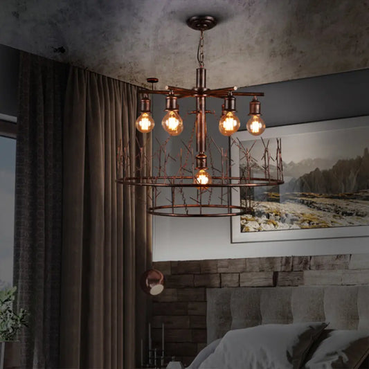 Retro Loft Metal Sputnik Chandelier Pendant Light - 7 Open Bulb Design in Copper, 39" Chain