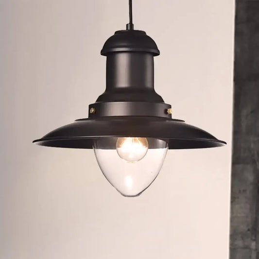 Black metal pendant light with clear glass bulb and wide shade decorbites retro loft ceiling fixture for coffee shop