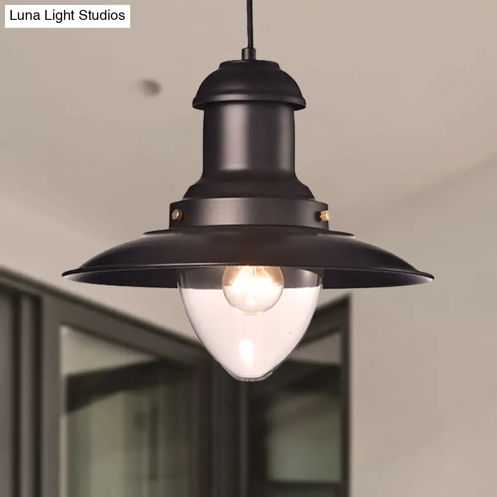 Retro Loft Saucer Ceiling Pendant Light in Black/White for Coffee Shop