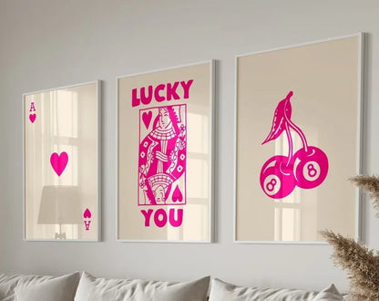 Retro Lucky Aesthetic Posters Set: Queen of Hearts