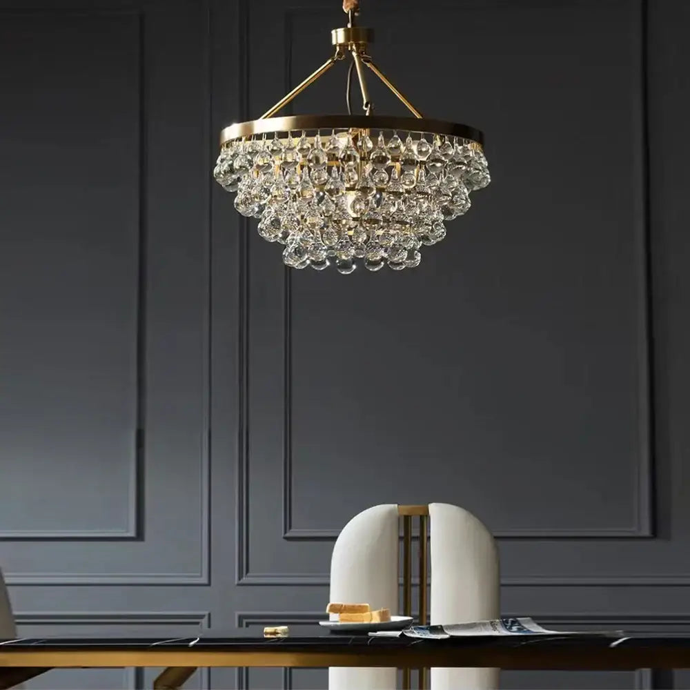 Retro luxury gold crystal bead pendant lights featuring cascading clear crystal bead ceiling decorbites for dining room