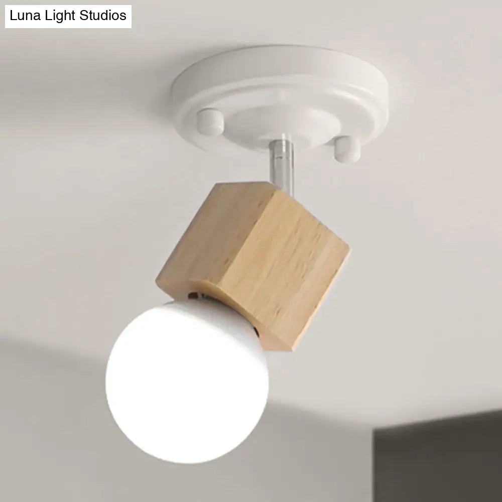 DecorBites™ DecorBites™ Retro Metal and Wood Exposed Ceiling Mounted Light - White Finish | 1 Head Adjustable Semi Flush Light for Balcony