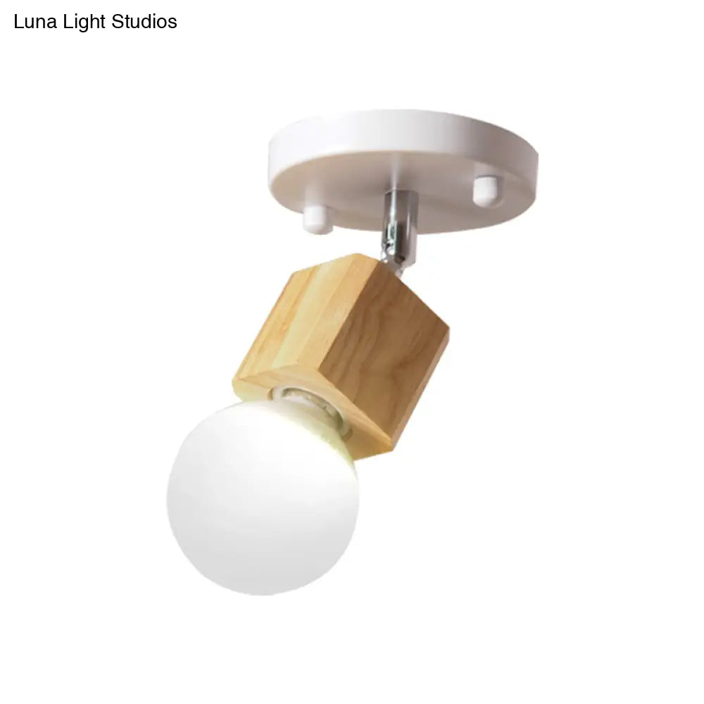 DecorBites™ DecorBites™ Retro Metal and Wood Exposed Ceiling Mounted Light - White Finish | 1 Head Adjustable Semi Flush Light for Balcony