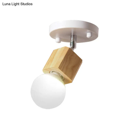 DecorBites™ DecorBites™ Retro Metal and Wood Exposed Ceiling Mounted Light - White Finish | 1 Head Adjustable Semi Flush Light for Balcony